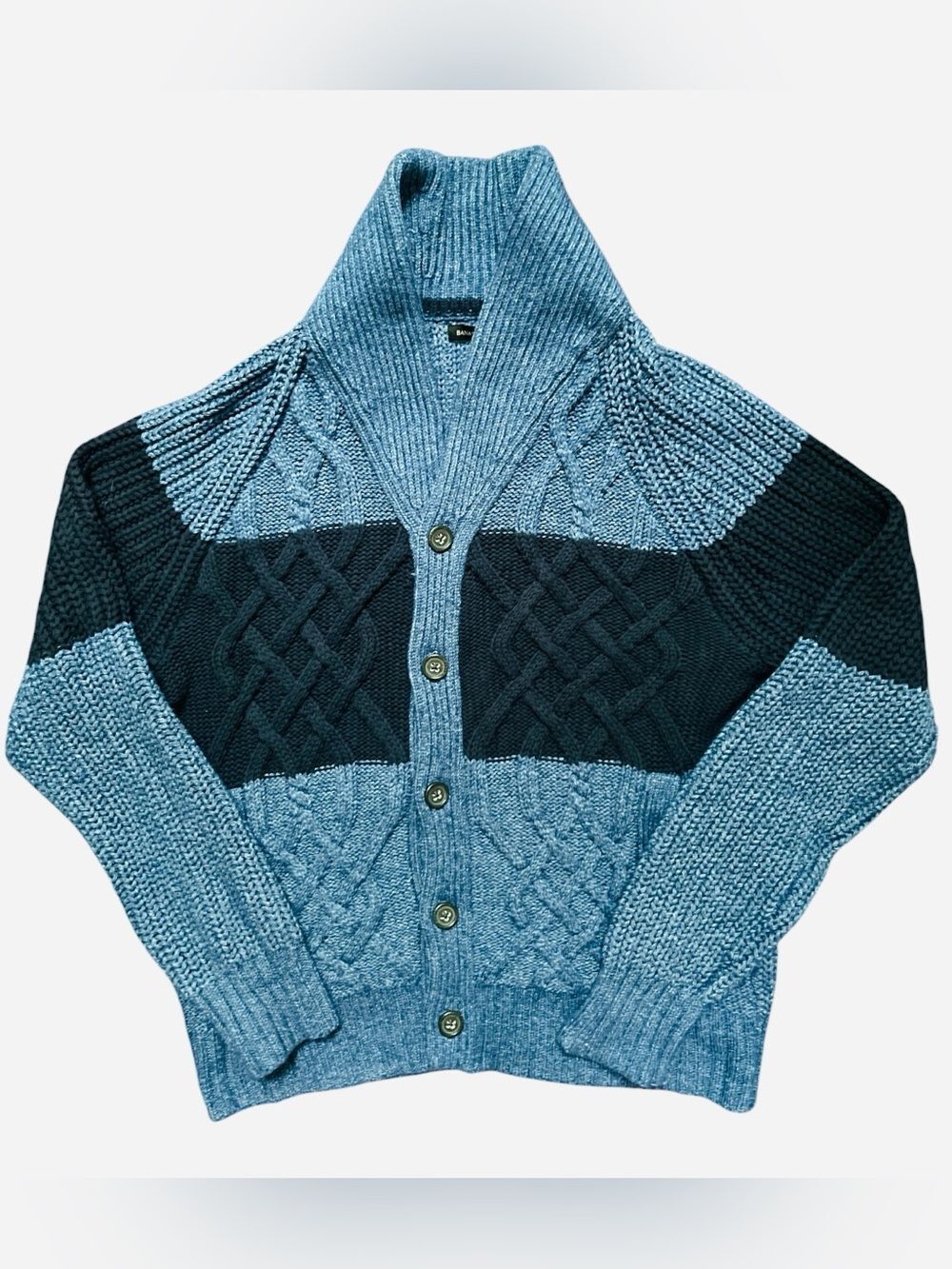 Banana Republic Vintage Knit Cardigan Blue Striped Cotton Retro Academia Size L